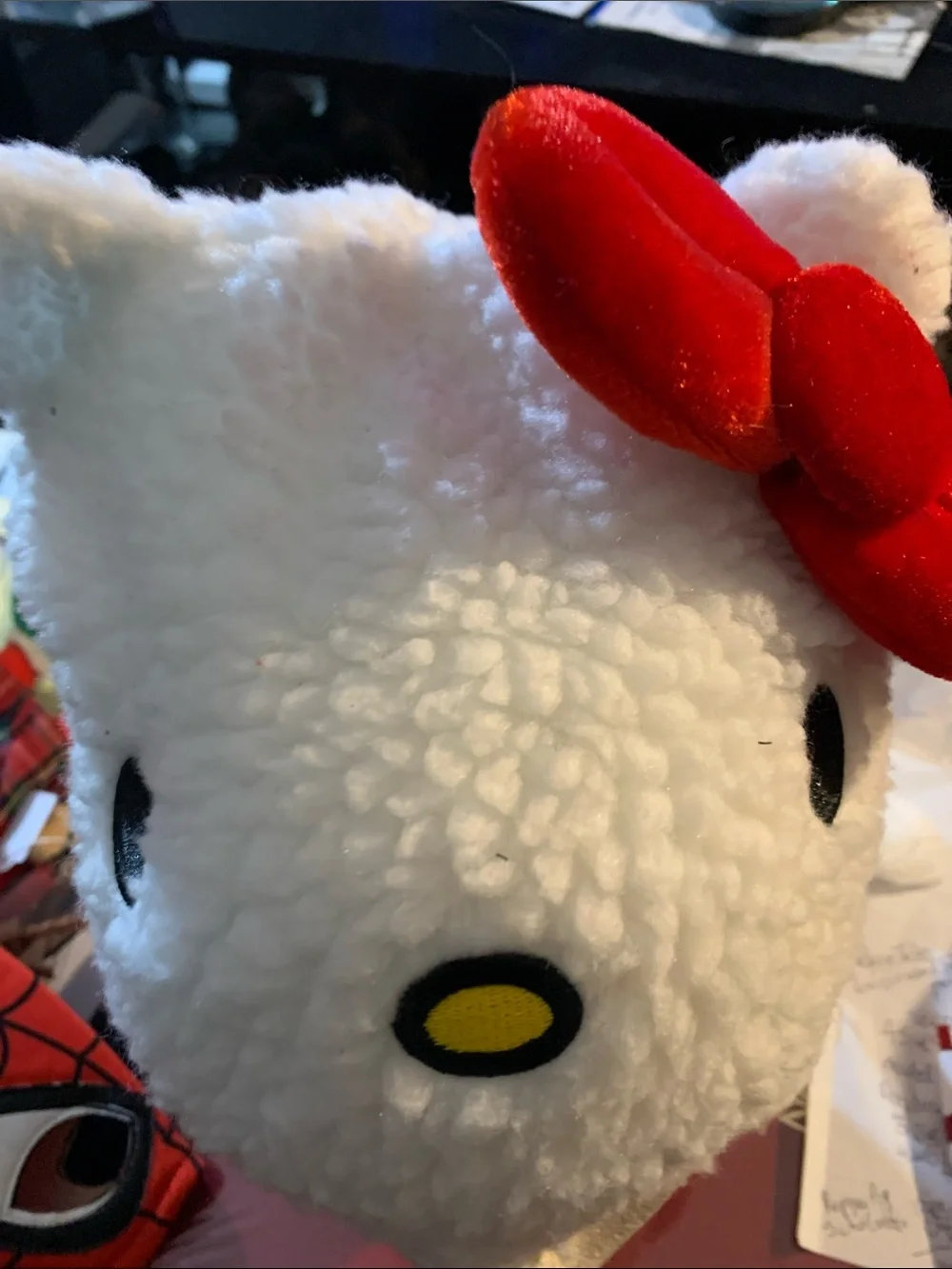 Little Kitty Kids White Fuzzy Plush Hat with Red Bow Accent